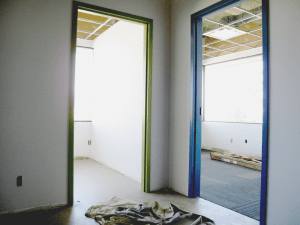 Future consult room (green) and doctor's office (blue) in the Clinic Area.
